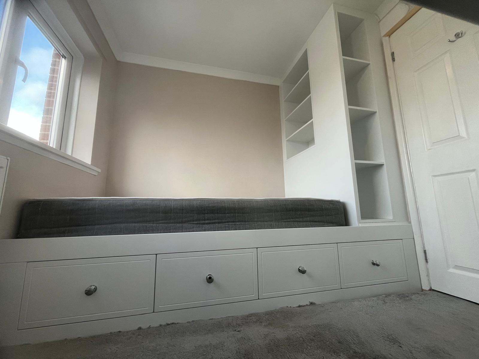 Bespoke alcove cabinets and shelving installed by Bespoke Furniture Group in a Newcastle home