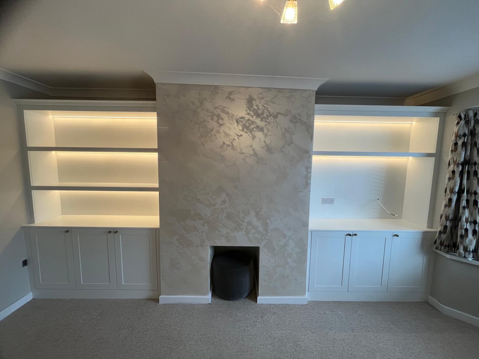 Bespoke fitted media wall installed by Bespoke Furniture Group in a Newcastle home