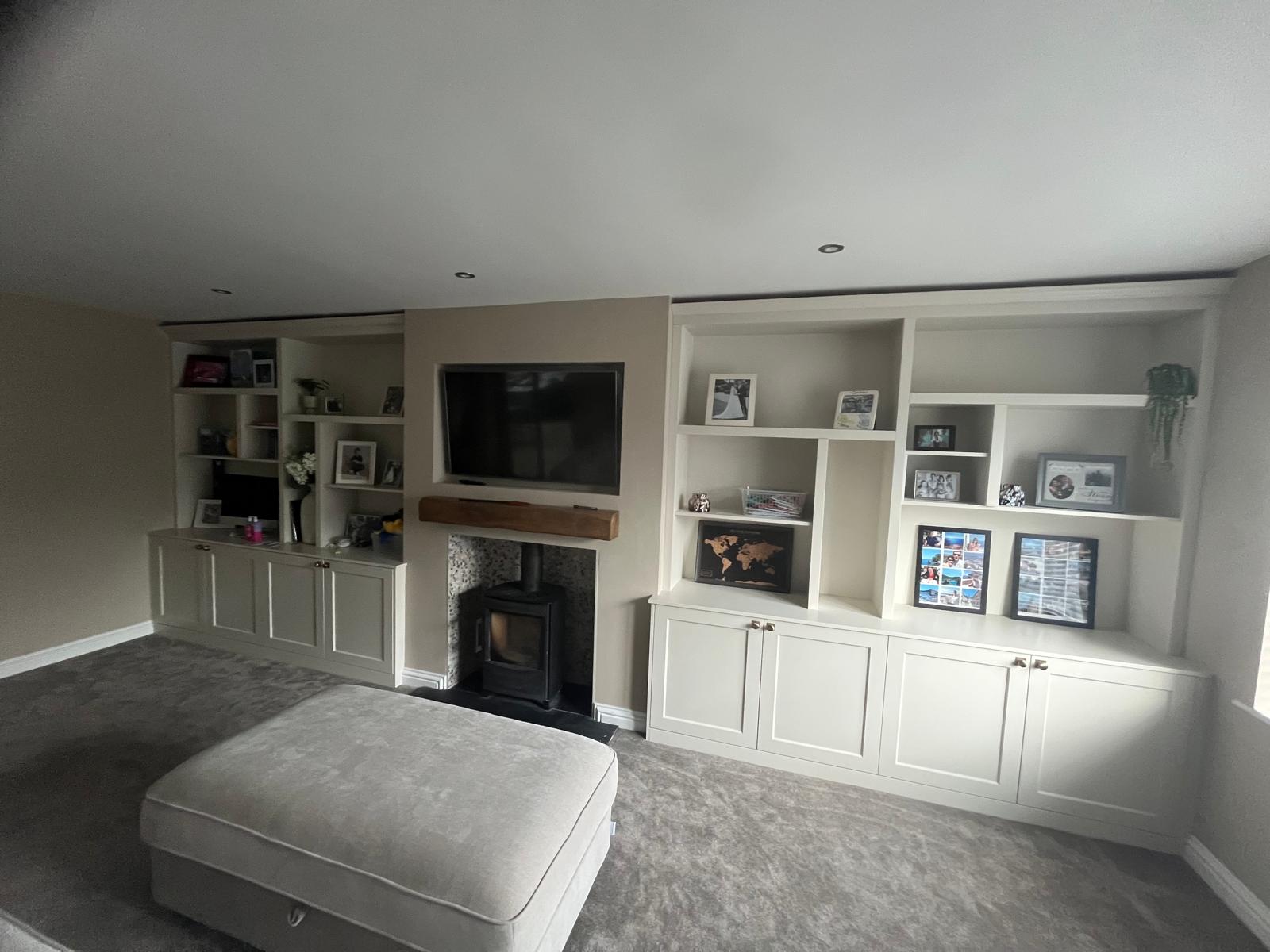 Bespoke fitted media wall installed by Bespoke Furniture Group in a Newcastle home